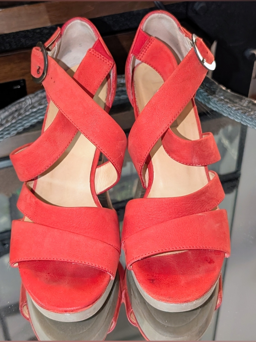 Paul Green Red Strappy Platform Leather Heels